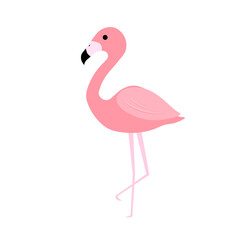 Pink flamingo vector illustration. flat design isolated on white background. Flamingo seamless pattern. Flamingo seamless pattern with polka dots design. Cute pink tropical wallpaper and fabric print.