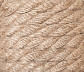 Texture of beige thick jute ropes with pile