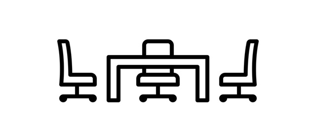 Meeting room icon with a large desk and three chairs