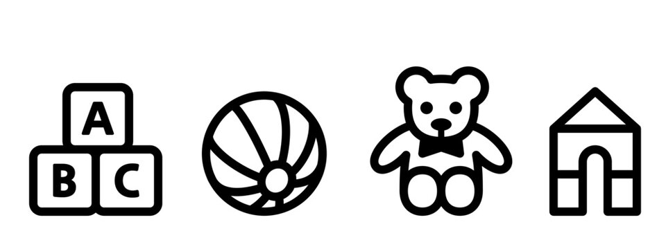 Children's room icons represented by blocks, balls, teddy bears and building blocks