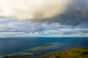 Aerial view of a dramatic clouds over the sea