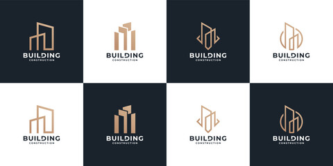 set of abstract building architecture logo design. collection of skyscraper logo vector.