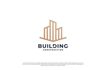 Creative building logo design inspiration with line art style.