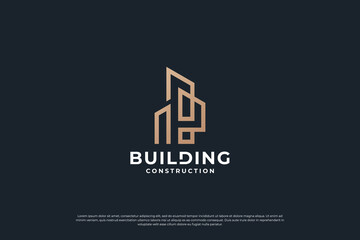 Creative building logo design inspiration with line art style.