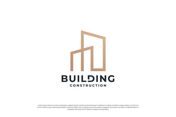 building architecture with line art logo design template.