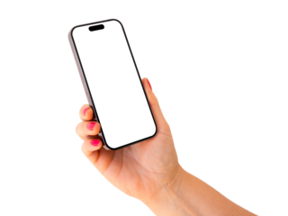 Mobile phone mockup. Person holding phone in hand.