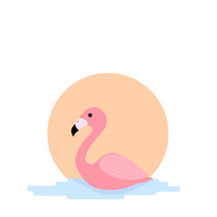 Pink flamingo vector illustration. flat design isolated on white background. Flamingo seamless pattern. Flamingo seamless pattern with polka dots design. Cute pink tropical wallpaper and fabric print.