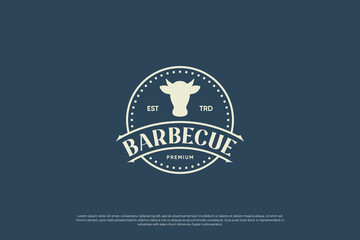 Vintage label barbecue, logo design for restaurant or meat store.