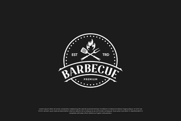 Obraz premium Barbecue, Steak House restaurant logo design. vintage emblem, label, badge template.