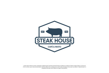 Steak house, butchery shop emblems logo design.