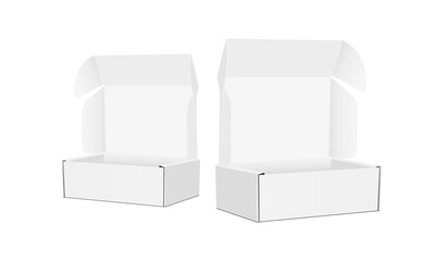 Two Cardboard Packing Boxes With Opened Lid, Side View, Isolated on White Background. Vector Illustration