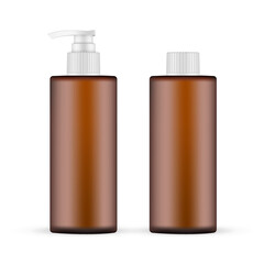 Amber Cosmetic Bottles for Shampoo or Lotion, Isolated on White Background. Vector Illustration