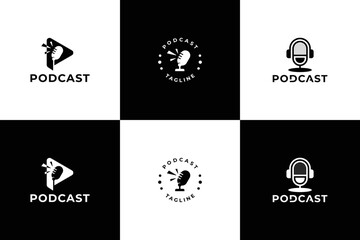 set of silhouette podcast logo design collection. - obrazy, fototapety, plakaty