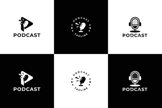 set of silhouette podcast logo design collection.