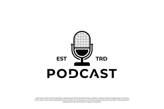 creative podcast logo design. microphone icon, recording logo template.
