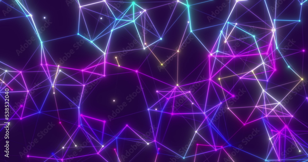 Aufkleber background abstract colored dynamic plexus on blue futuristic technology. 3d render