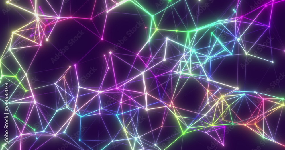 Aufkleber background abstract colored dynamic plexus on blue futuristic technology. 3d render