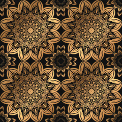 Seamless pattern of golden snowflakes