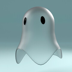 3d render ghost. Minimal concept. Holiday decoration, spooky cute ghost for celebration halloween
