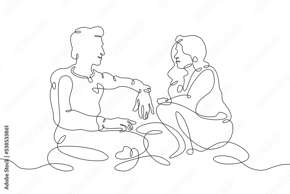 Aufkleber one continuous line. friends conversation. meeting of acquaintances. communication with loved ones. 