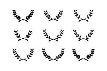 Set of black laurel wreath. Best nominee award, champion award.
