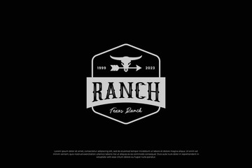 Longhorn buffalo, cow, bull logo design. Badge template for your business ranch