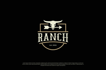 Texas Longhorn, Country Western Bull Cattle Vintage Label Logo Design
