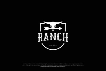 Vintage label longhorn, buffalo, bull logo design. cattle ranch logo template.