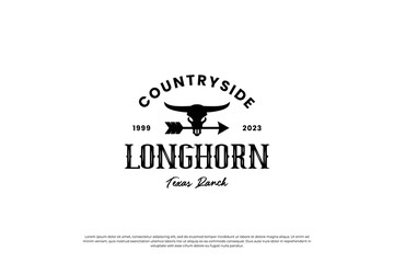 vintage longhorn buffalo, cow, bull logo design for your business ranch