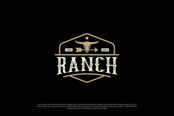 vintage longhorn buffalo, cow, bull logo design for your business ranch