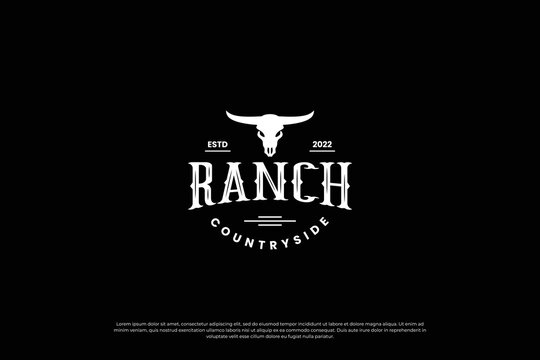 vintage bull, cow, longhorn logo design. ranch and farm logo template.