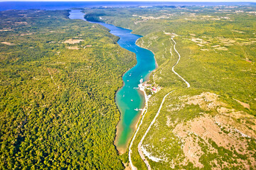 Aerial view of Limski kanal or Lim channel - obrazy, fototapety, plakaty