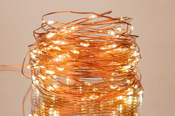 LED string lights. Party holiday christmas decoration lights. Close up christmas LED lighting
