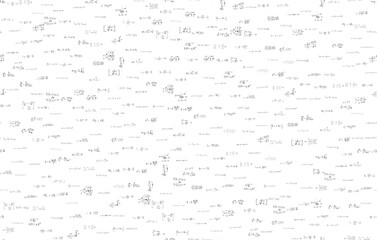 Formulas of astrophysics, quantum mechanics, radio circuits. Scientific, educational background on white. Hand drawn.