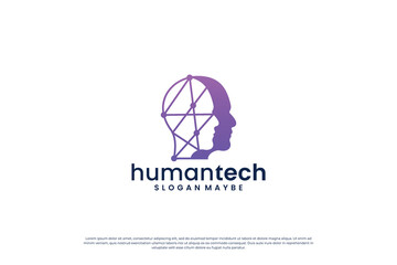Digital human head connection logo design inspiration for artificial intelligence.