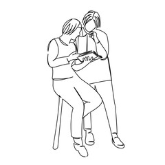 two student girls are looking at a book