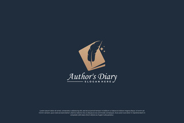 Notes book and quill pen logo design.