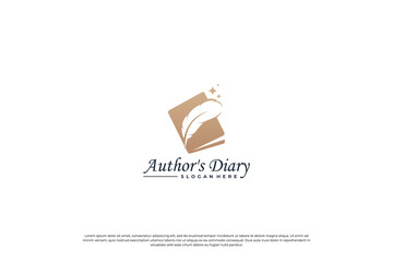 Notes book and quill pen logo design.