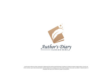 Notes book and quill pen logo design.