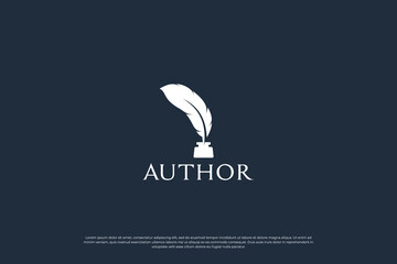 Quill pen signature logo design. Silhouette author ink template.