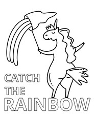 Catch the rainbow unicorn for decorative design. Vector illustration element.