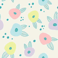 Seamless pattern with decorative flowers in pastel colors. Vector retro texture with cute flowers. Floral print design for textiles, wrapping paper, gift paper, fabric.