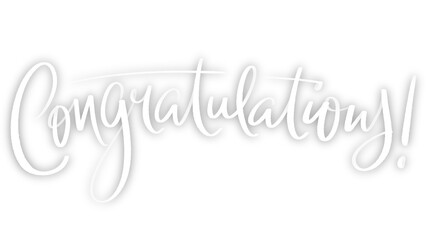 CONGRATULATIONS white brush lettering banner on transparent background