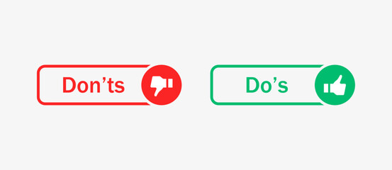Dos and donts icons in line frame - thumbs up or thumb down. Like or dislike - do's and don'ts frames - true or false - Dos and dont in outline frame - obrazy, fototapety, plakaty