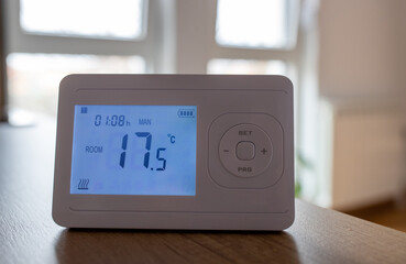 Thermostat control panel in cold room in gas restriction period