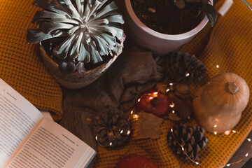 autumn photo on table with candles