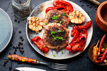 Roasted beefsteak in bacon