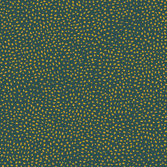 Vector seamless pattern with gold polka dots on green background. Modern simple  background with polka dots. For the design of textiles, wrapping paper, wallpaper.