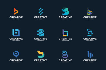 Set of creative letter B logo design template. Modern gradient color logotype. © Dendika