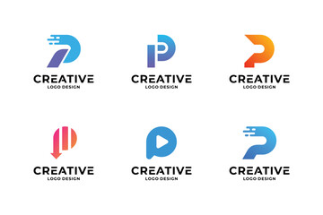 Set of creative letter P logo design template.